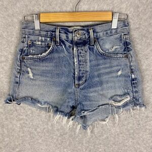 AGOLDE Shorts Womens 25 Blue Jaden Hi Rise Cut Off Button Fly Distressed Denim